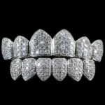 White Gold Plated CZ Cluster Premium Grillz